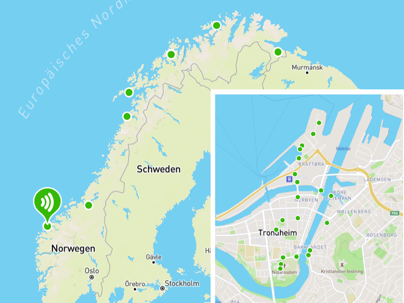 Landkarte Norwegen für GPS-Audio-Guide